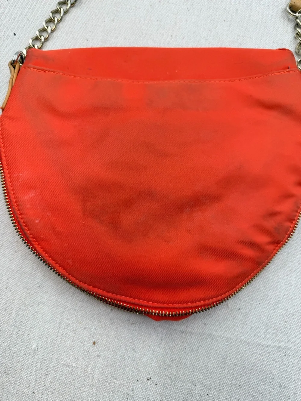 Compact Orange Crossbody with Tan Trim and Gold Hardware